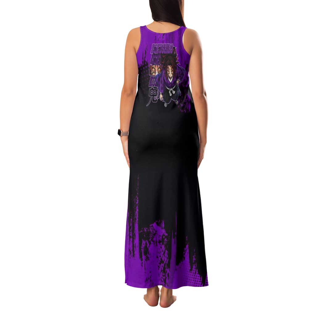 Kokushibo Demon Slayer Purple Grunge Design Family Matching Tank Maxi Dress and Hawaiian Shirt with Six Eyes Detail and Sword Pose