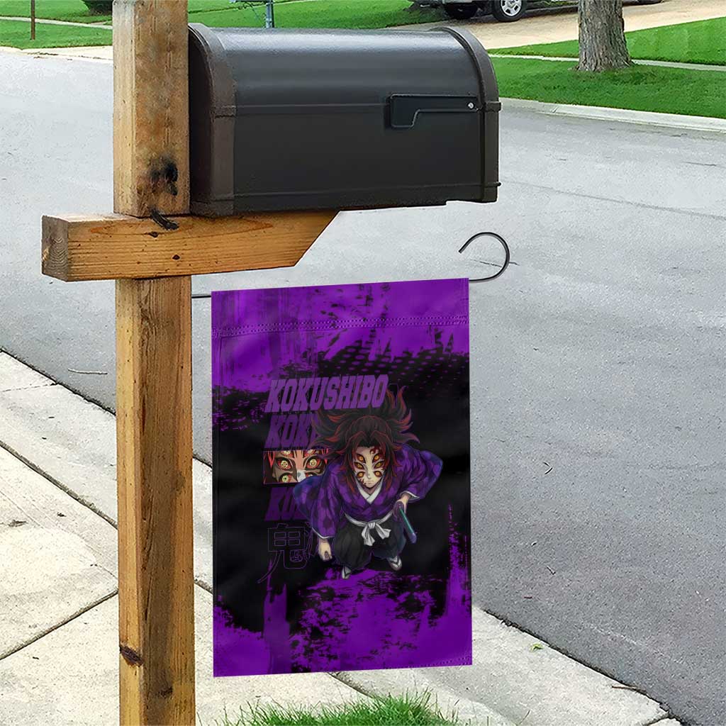 Kokushibo Demon Slayer Purple Grunge Design Garden Flag with Six Eyes Detail and Sword Pose - The Mazicc