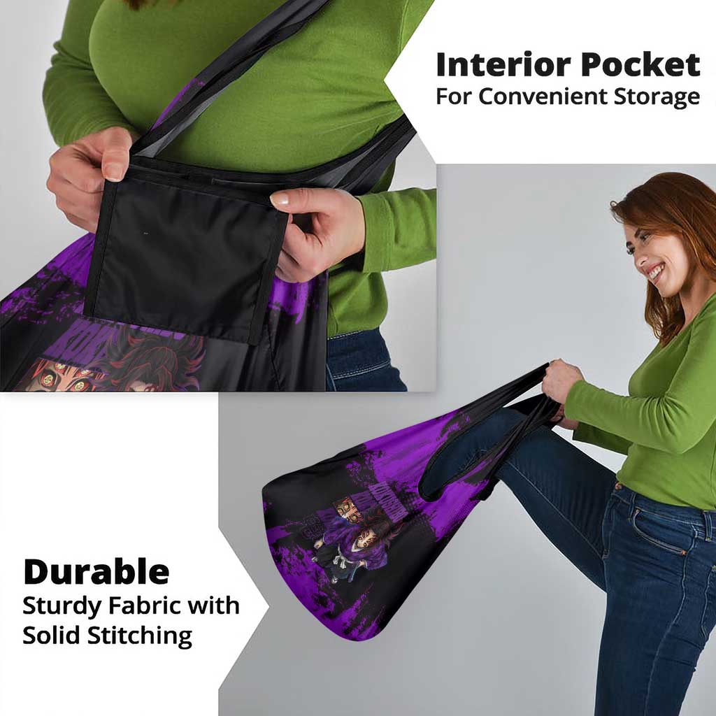 Kokushibo Demon Slayer Purple Grunge Design Grocery Bag with Six Eyes Detail and Sword Pose - The Mazicc
