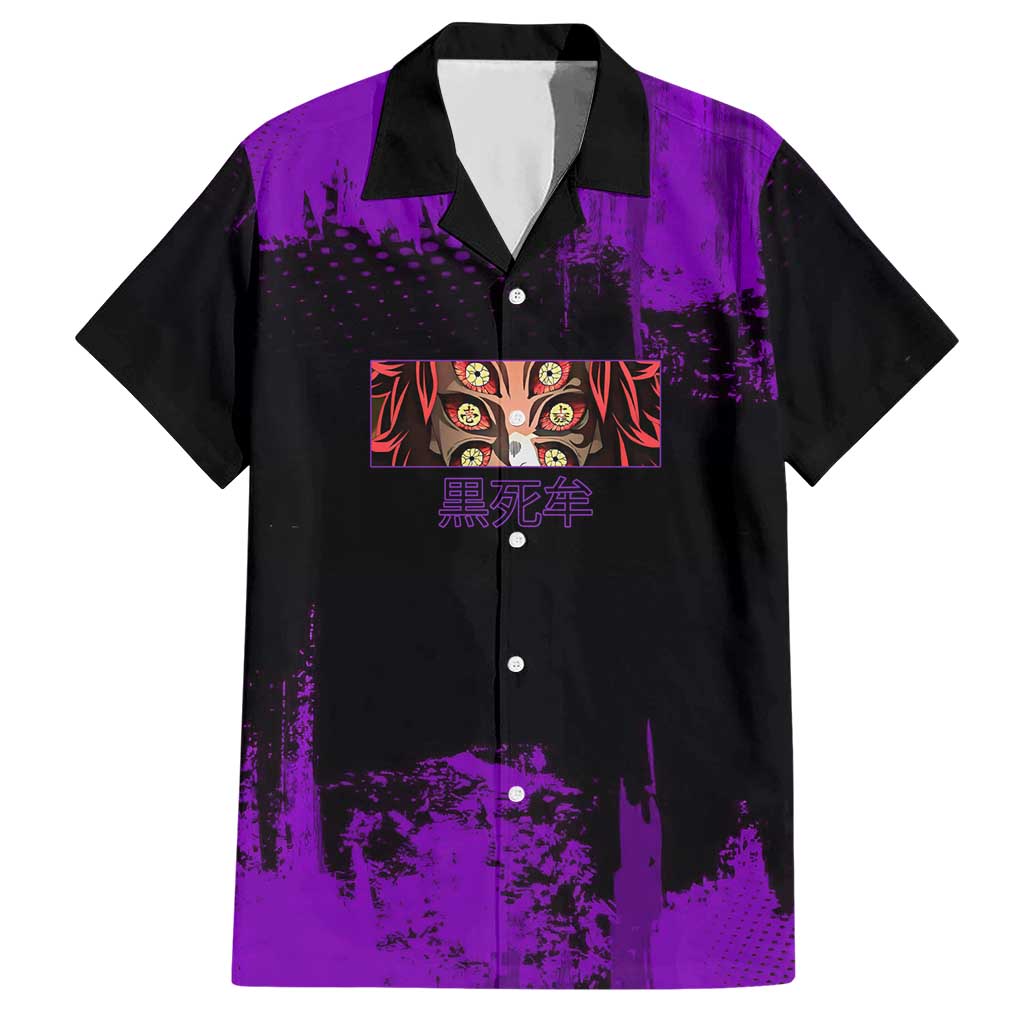 Kokushibo Demon Slayer Purple Grunge Design Hawaiian Shirt with Six Eyes Detail and Sword Pose - The Mazicc