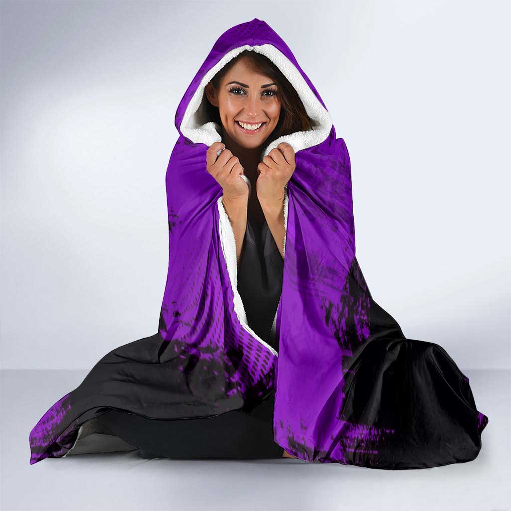Kokushibo Demon Slayer Purple Grunge Design Hooded Blanket with Six Eyes Detail and Sword Pose - The Mazicc