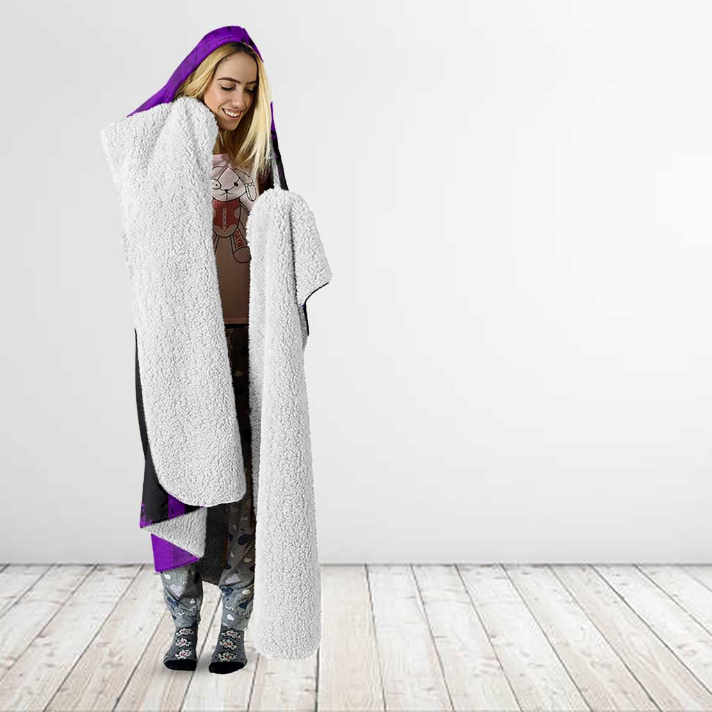Kokushibo Demon Slayer Purple Grunge Design Hooded Blanket with Six Eyes Detail and Sword Pose - The Mazicc