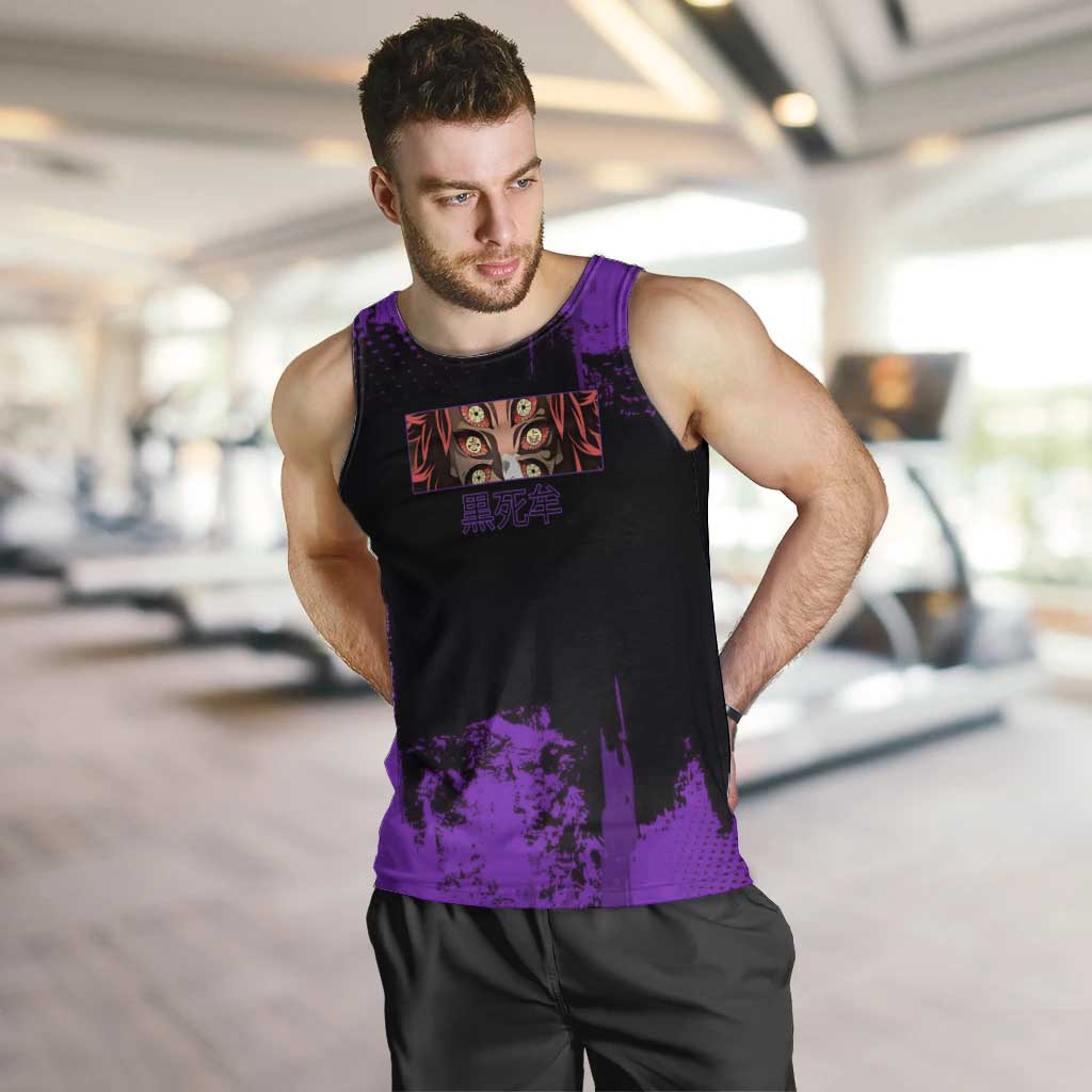 Kokushibo Demon Slayer Purple Grunge Design Men Tank Top with Six Eyes Detail and Sword Pose - The Mazicc