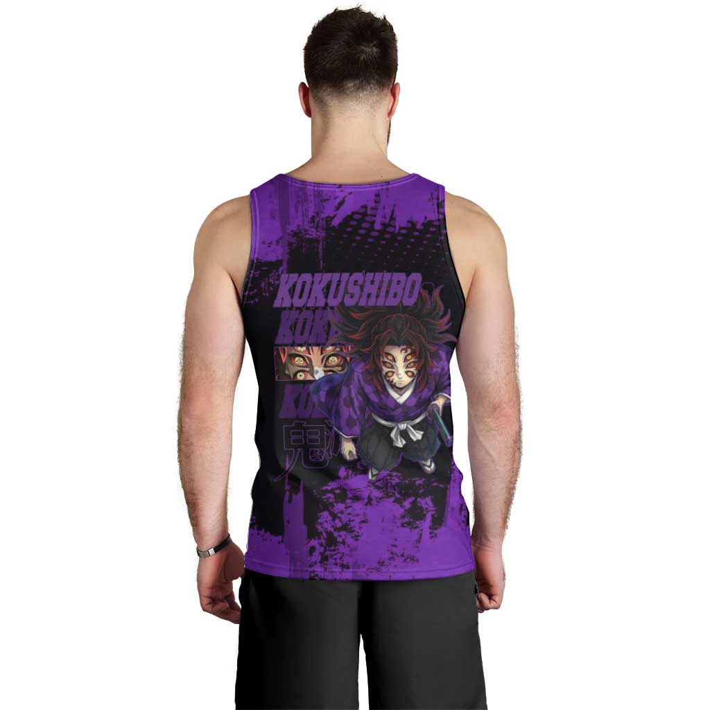 Kokushibo Demon Slayer Purple Grunge Design Men Tank Top with Six Eyes Detail and Sword Pose - The Mazicc