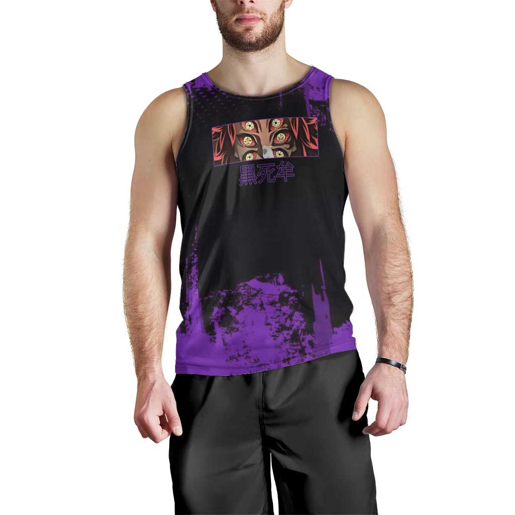 Kokushibo Demon Slayer Purple Grunge Design Men Tank Top with Six Eyes Detail and Sword Pose - The Mazicc
