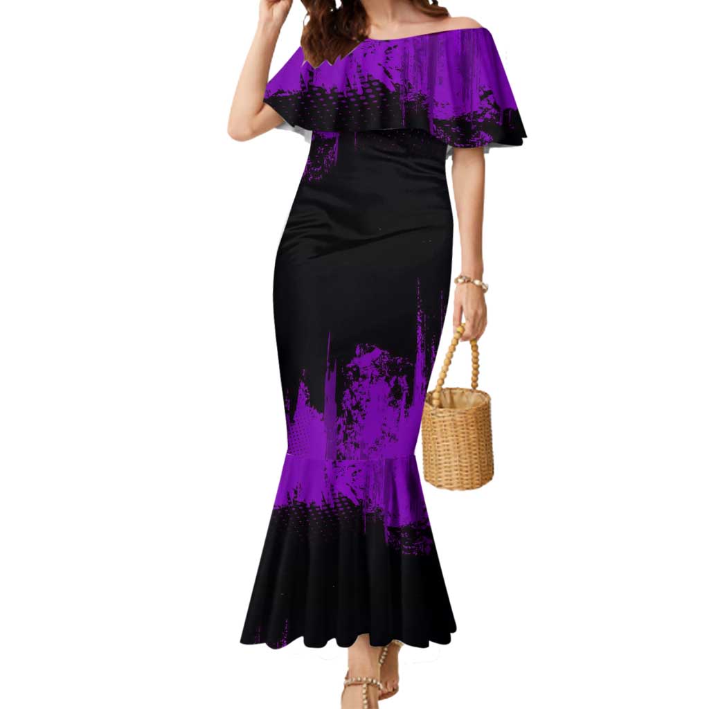 Kokushibo Demon Slayer Purple Grunge Design Mermaid Dress with Six Eyes Detail and Sword Pose - The Mazicc