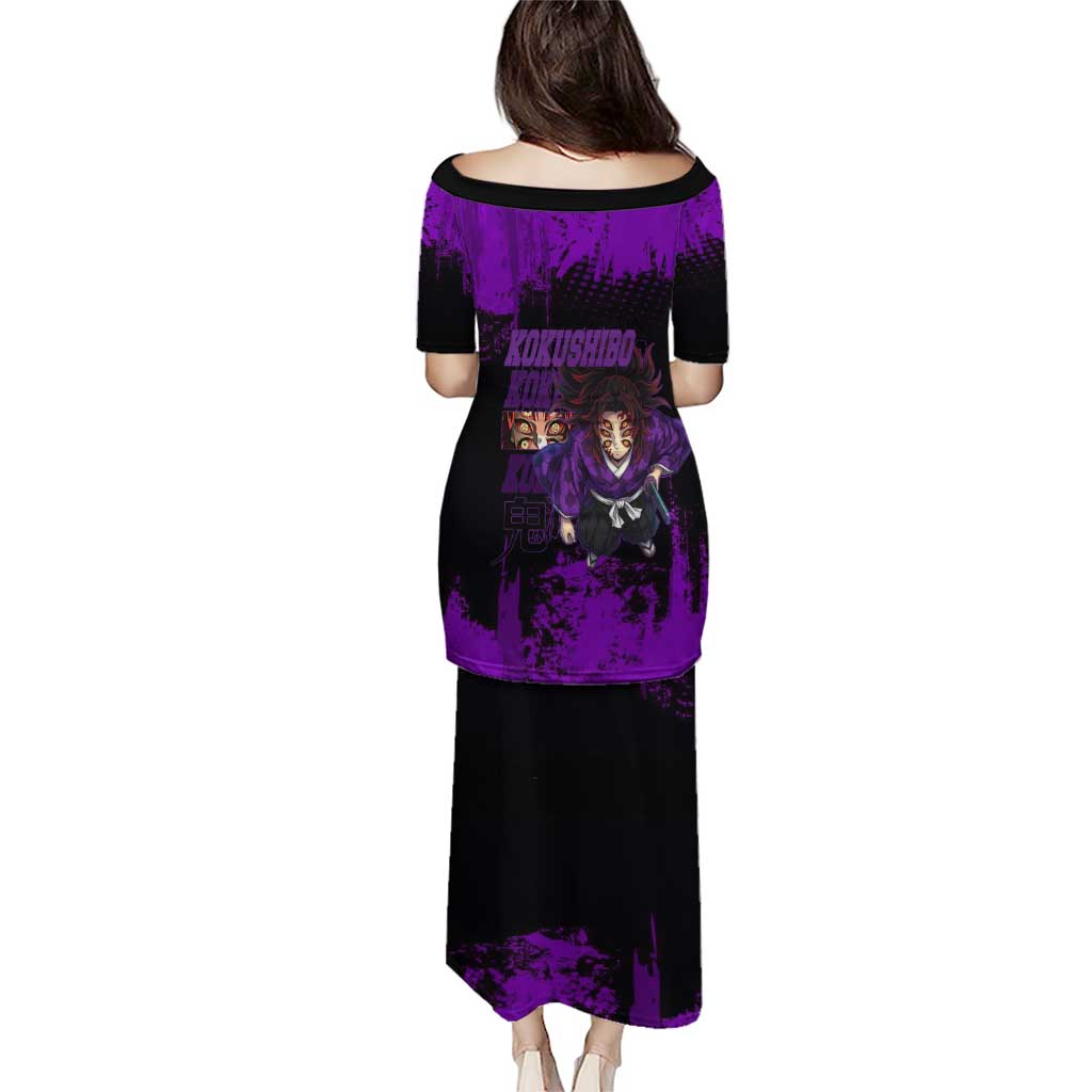 Kokushibo Demon Slayer Purple Grunge Design Puletasi with Six Eyes Detail and Sword Pose - The Mazicc