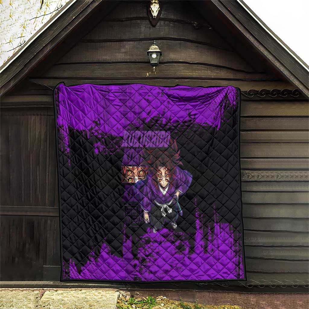 Kokushibo Demon Slayer Purple Grunge Design Quilt with Six Eyes Detail and Sword Pose - The Mazicc