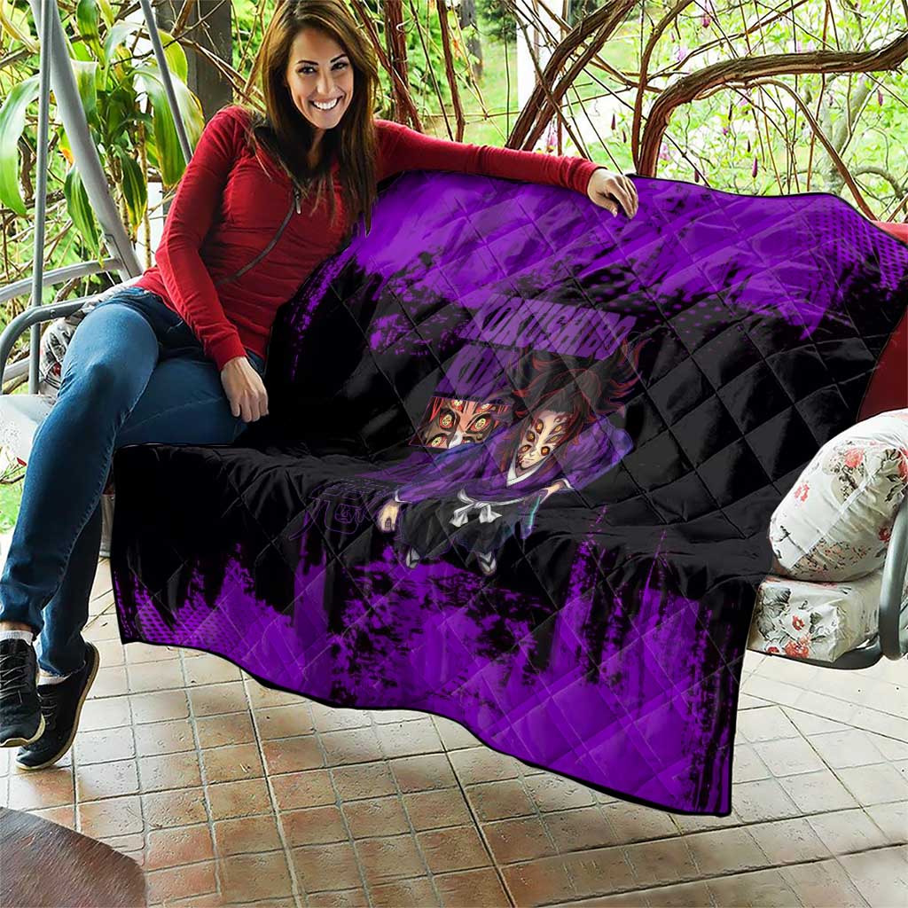 Kokushibo Demon Slayer Purple Grunge Design Quilt with Six Eyes Detail and Sword Pose - The Mazicc