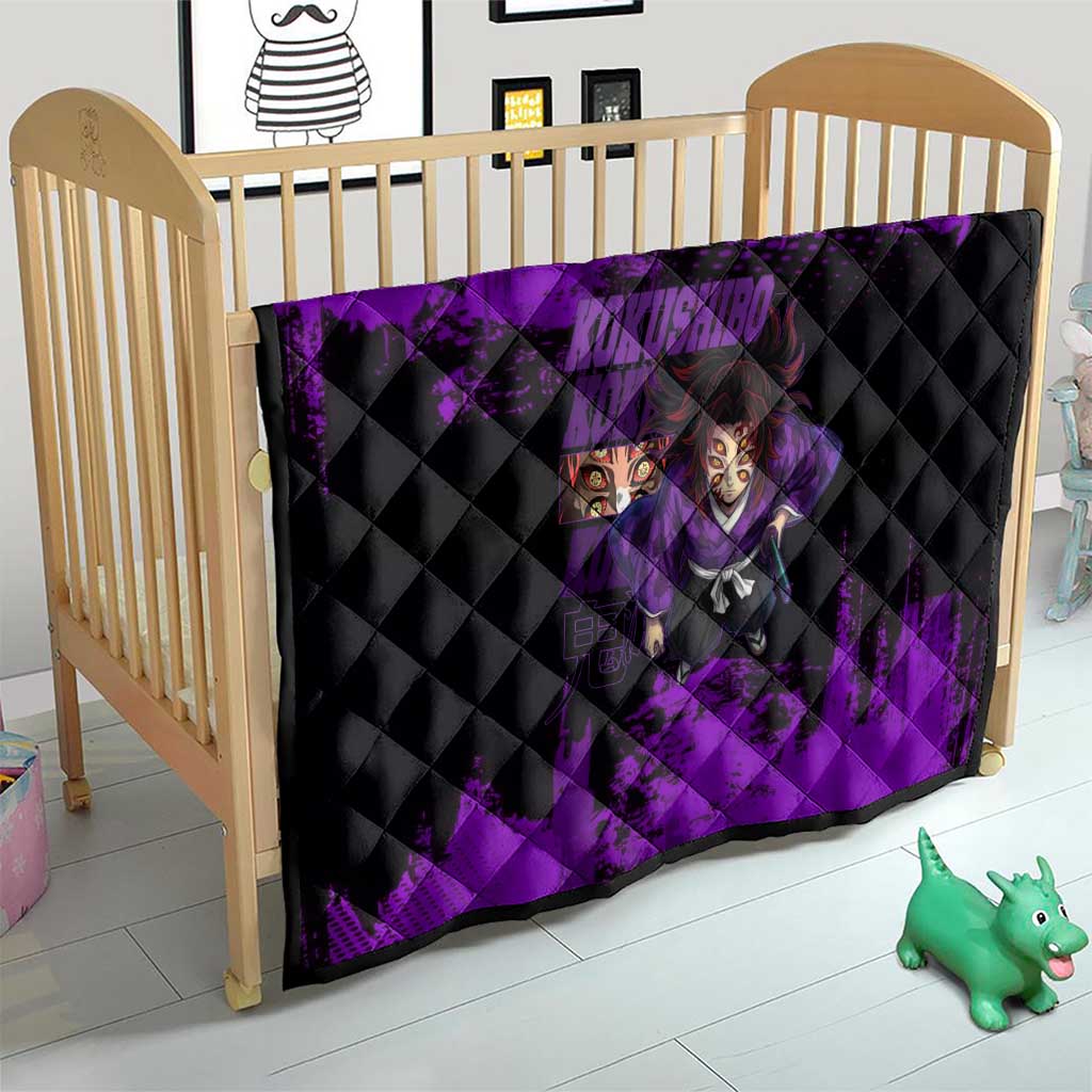 Kokushibo Demon Slayer Purple Grunge Design Quilt with Six Eyes Detail and Sword Pose - The Mazicc