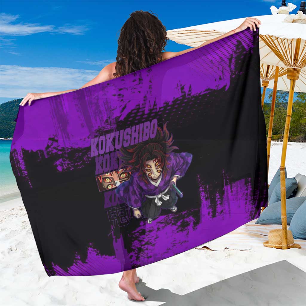 Kokushibo Demon Slayer Purple Grunge Design Sarong with Six Eyes Detail and Sword Pose - The Mazicc