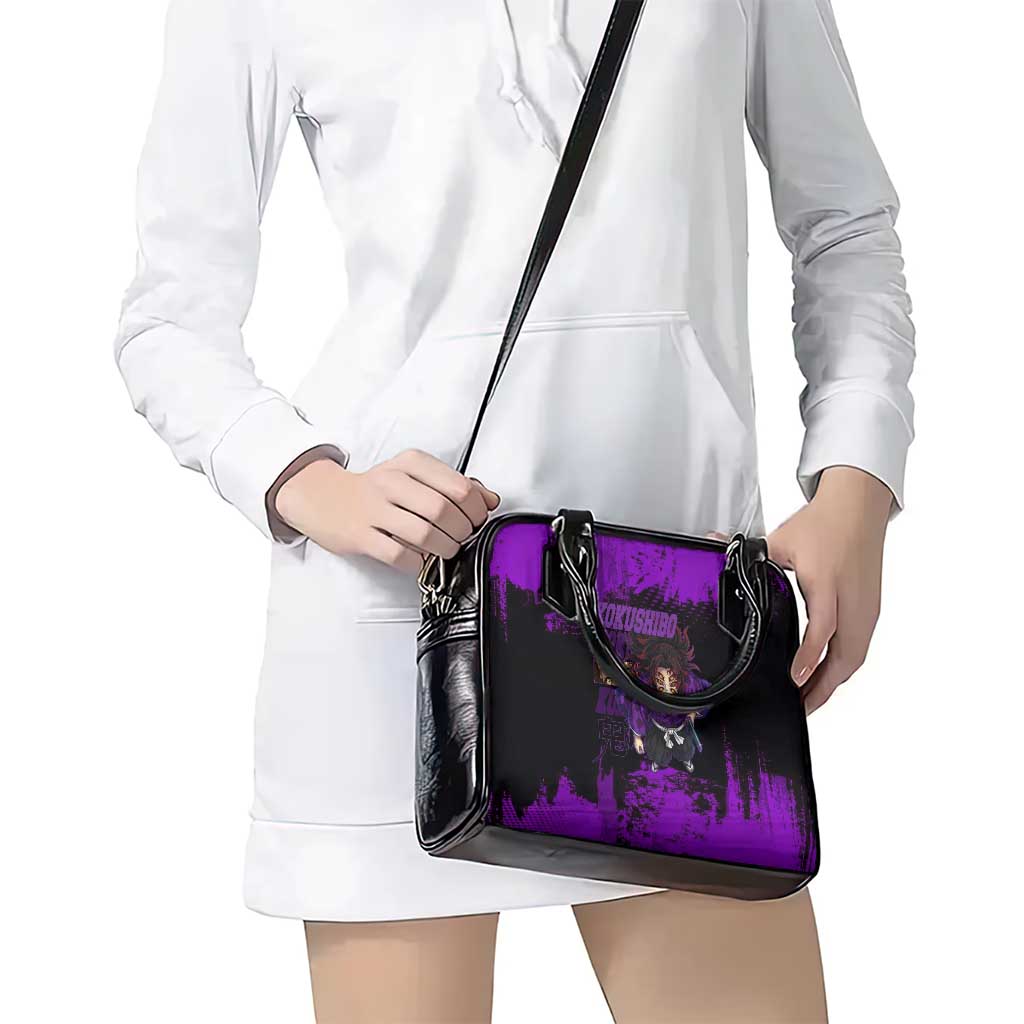 Kokushibo Demon Slayer Purple Grunge Design Shoulder Handbag with Six Eyes Detail and Sword Pose - The Mazicc