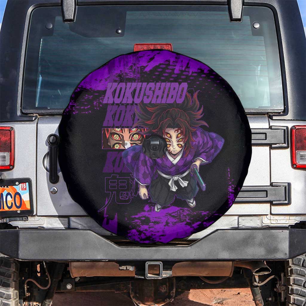 Kokushibo Demon Slayer Purple Grunge Design Spare Tire Cover with Six Eyes Detail and Sword Pose - The Mazicc