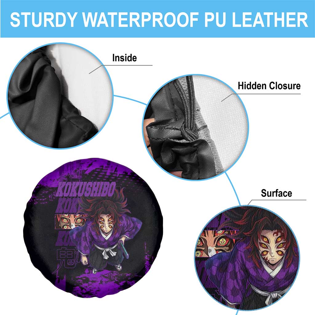 Kokushibo Demon Slayer Purple Grunge Design Spare Tire Cover with Six Eyes Detail and Sword Pose - The Mazicc