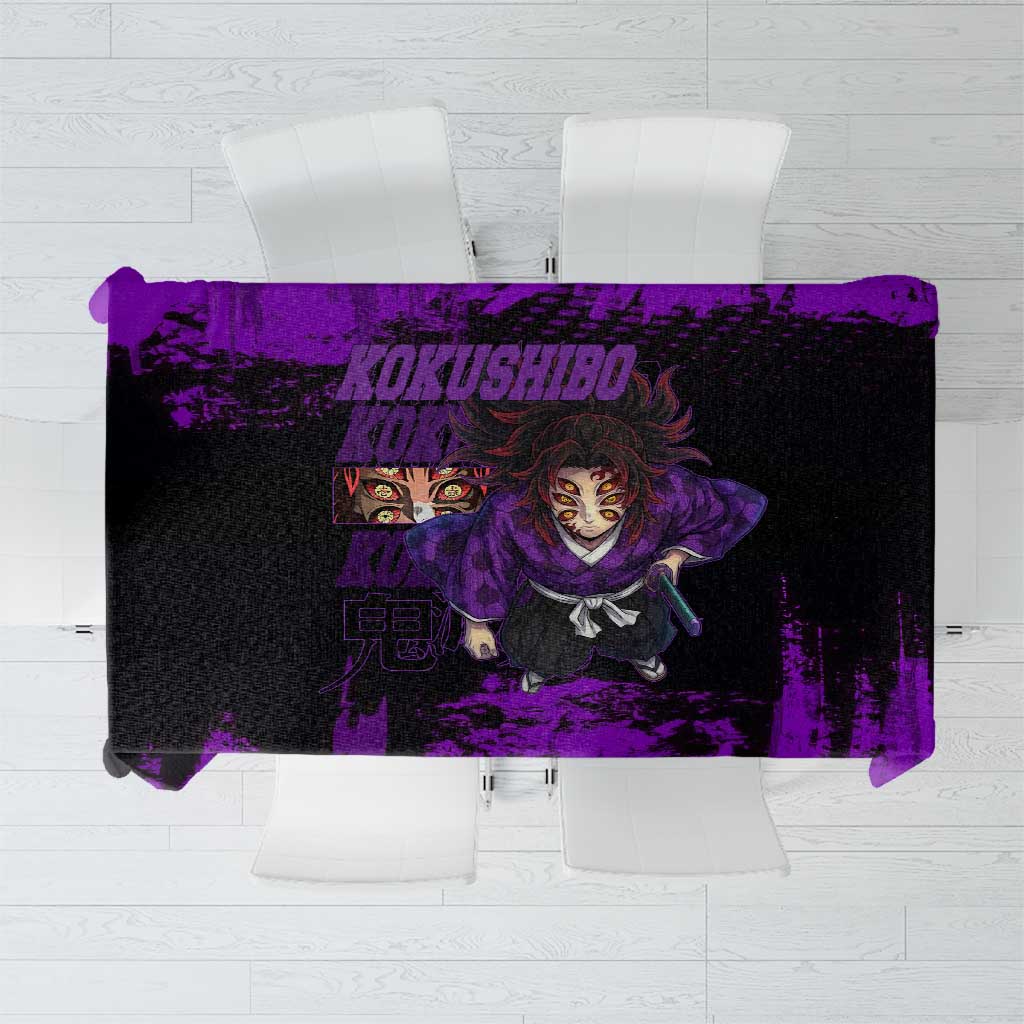 Kokushibo Demon Slayer Purple Grunge Design Tablecloth with Six Eyes Detail and Sword Pose - The Mazicc