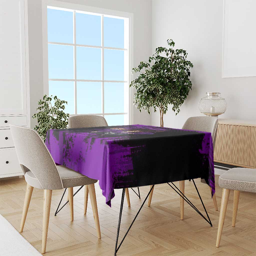 Kokushibo Demon Slayer Purple Grunge Design Tablecloth with Six Eyes Detail and Sword Pose - The Mazicc