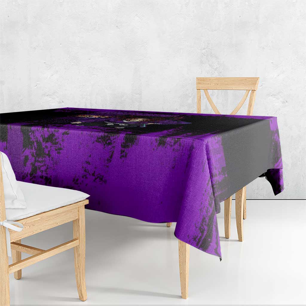 Kokushibo Demon Slayer Purple Grunge Design Tablecloth with Six Eyes Detail and Sword Pose - The Mazicc