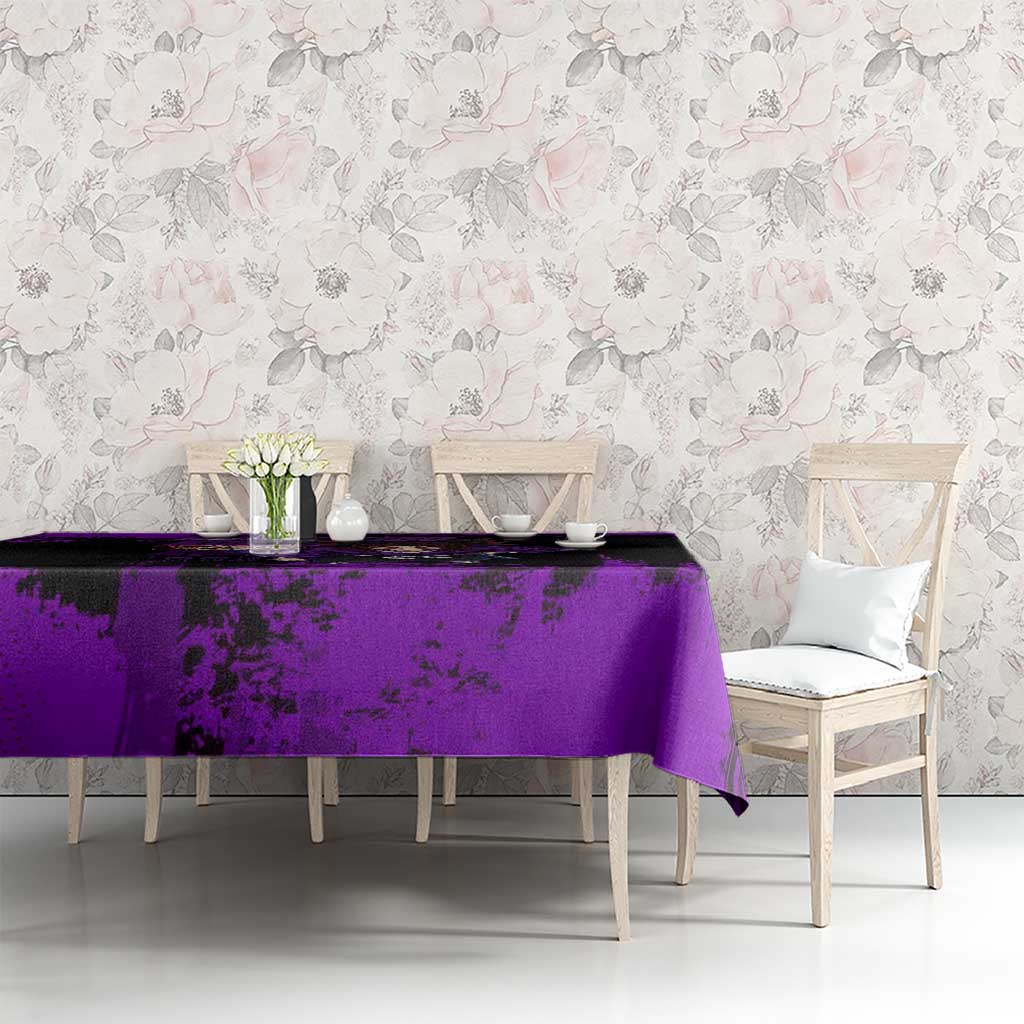 Kokushibo Demon Slayer Purple Grunge Design Tablecloth with Six Eyes Detail and Sword Pose - The Mazicc