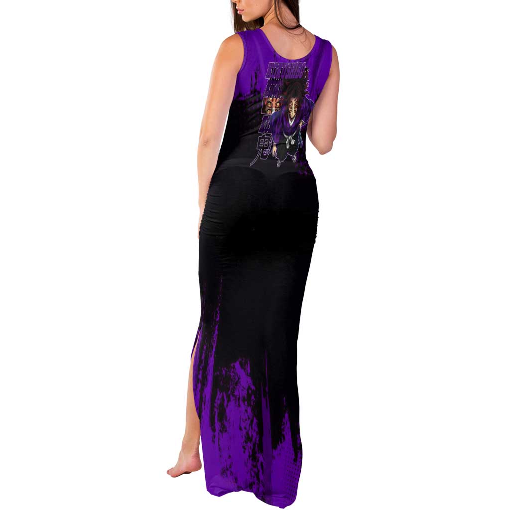 Kokushibo Demon Slayer Purple Grunge Design Tank Maxi Dress with Six Eyes Detail and Sword Pose - The Mazicc