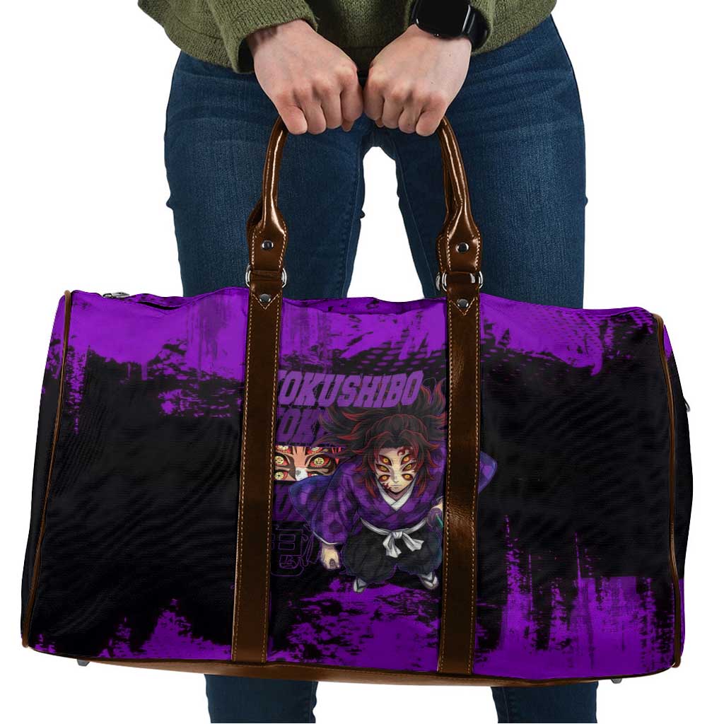Kokushibo Demon Slayer Purple Grunge Design Travel Bag with Six Eyes Detail and Sword Pose - The Mazicc