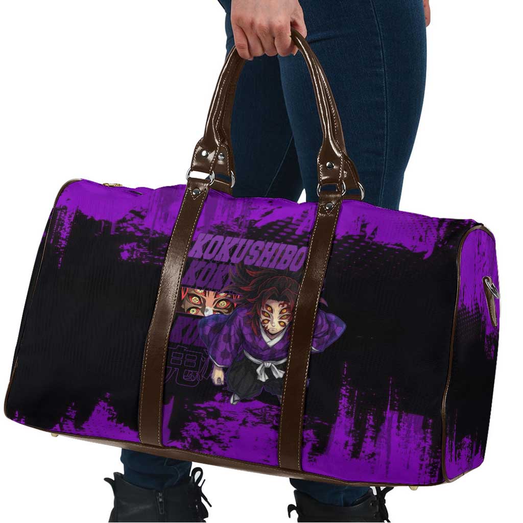 Kokushibo Demon Slayer Purple Grunge Design Travel Bag with Six Eyes Detail and Sword Pose - The Mazicc