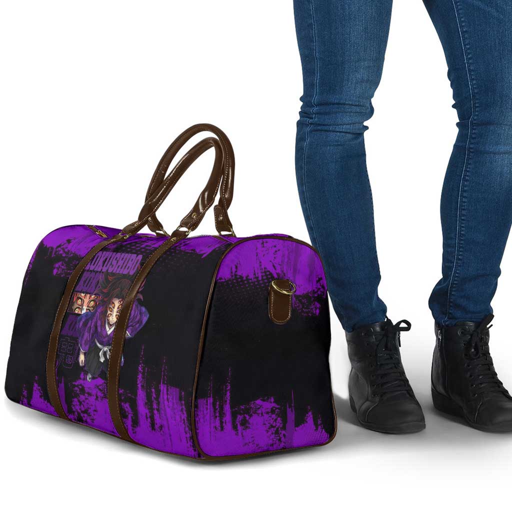 Kokushibo Demon Slayer Purple Grunge Design Travel Bag with Six Eyes Detail and Sword Pose - The Mazicc