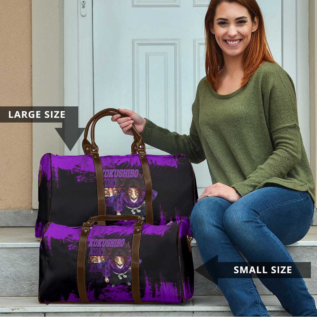 Kokushibo Demon Slayer Purple Grunge Design Travel Bag with Six Eyes Detail and Sword Pose - The Mazicc