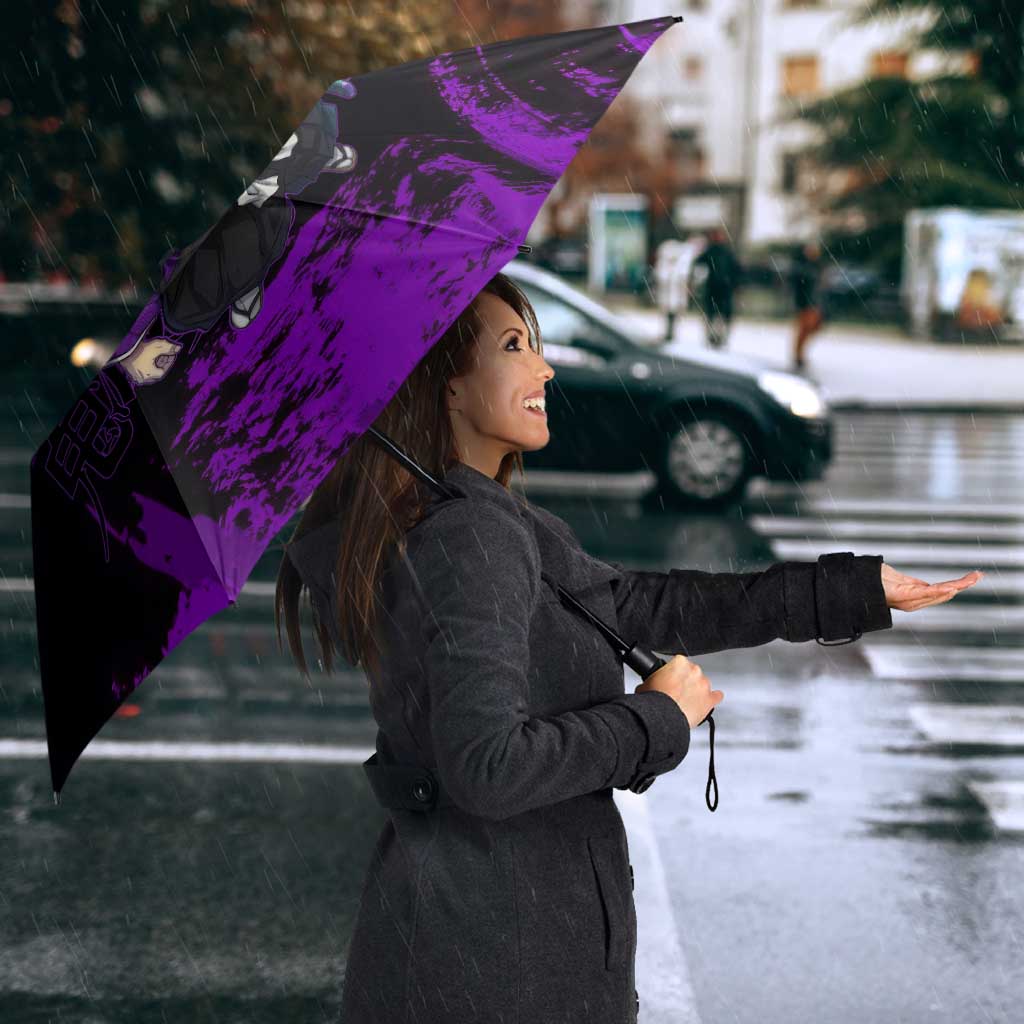 Kokushibo Demon Slayer Purple Grunge Design Umbrella with Six Eyes Detail and Sword Pose - The Mazicc