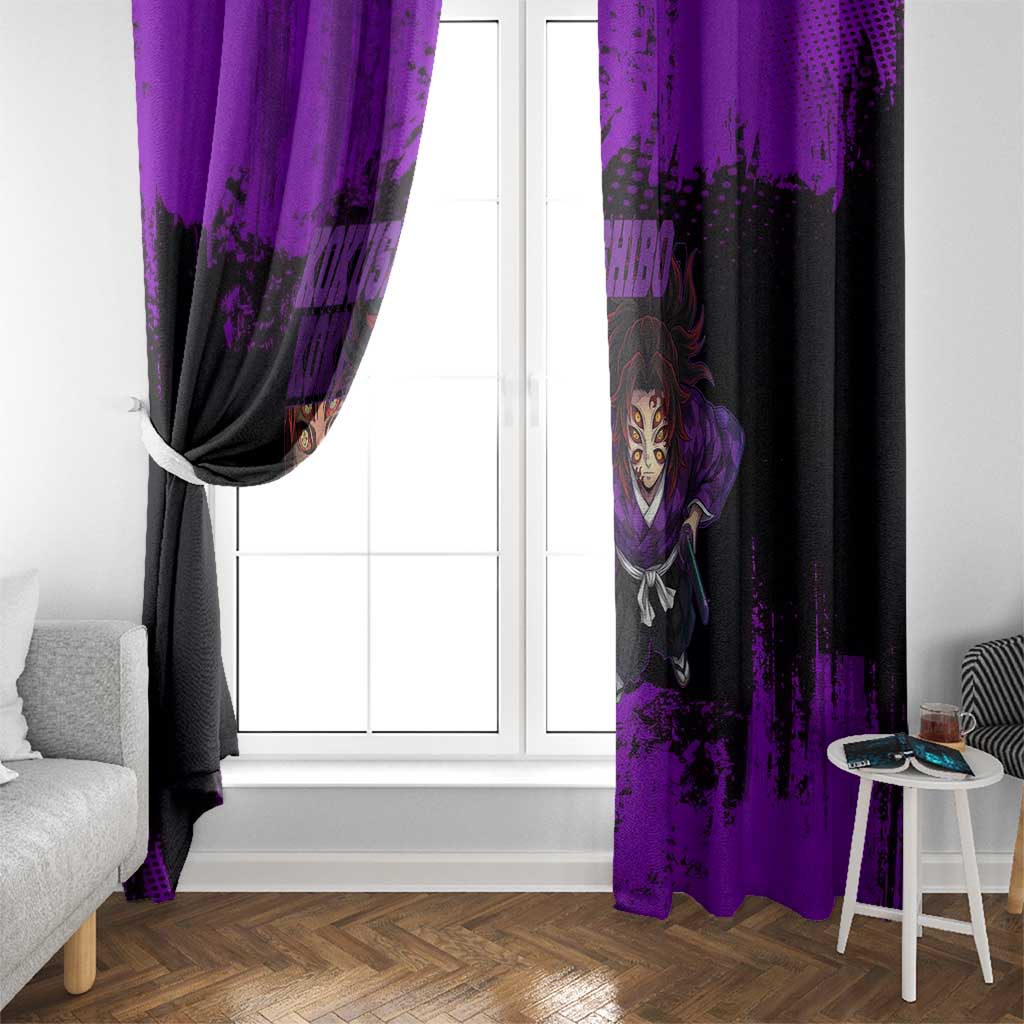 Kokushibo Demon Slayer Purple Grunge Design Window Curtain with Six Eyes Detail and Sword Pose - The Mazicc
