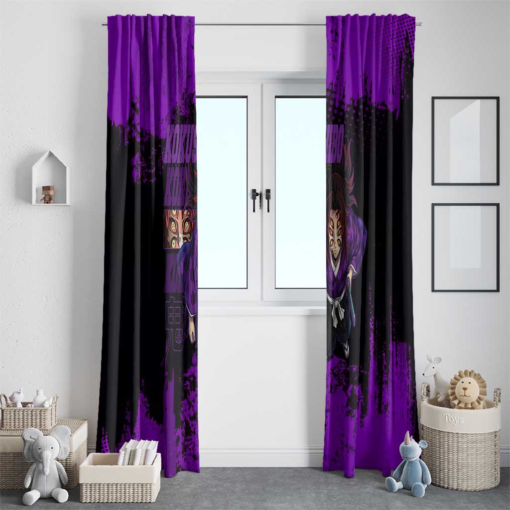 Kokushibo Demon Slayer Purple Grunge Design Window Curtain with Six Eyes Detail and Sword Pose - The Mazicc