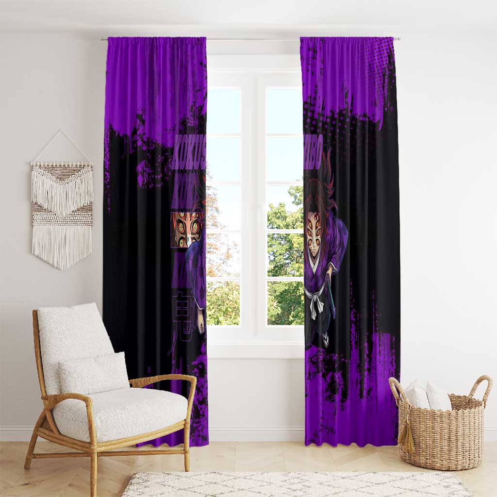 Kokushibo Demon Slayer Purple Grunge Design Window Curtain with Six Eyes Detail and Sword Pose - The Mazicc