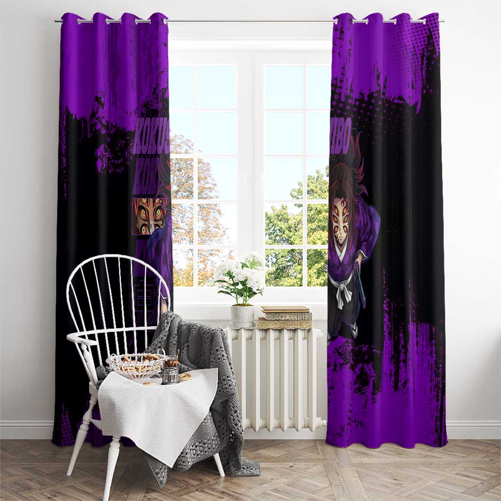 Kokushibo Demon Slayer Purple Grunge Design Window Curtain with Six Eyes Detail and Sword Pose - The Mazicc