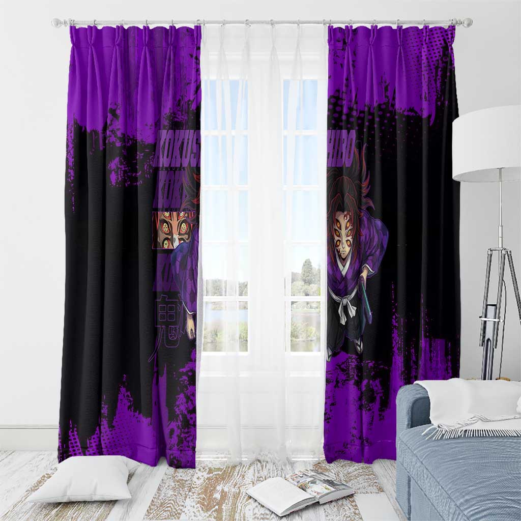Kokushibo Demon Slayer Purple Grunge Design Window Curtain with Six Eyes Detail and Sword Pose - The Mazicc