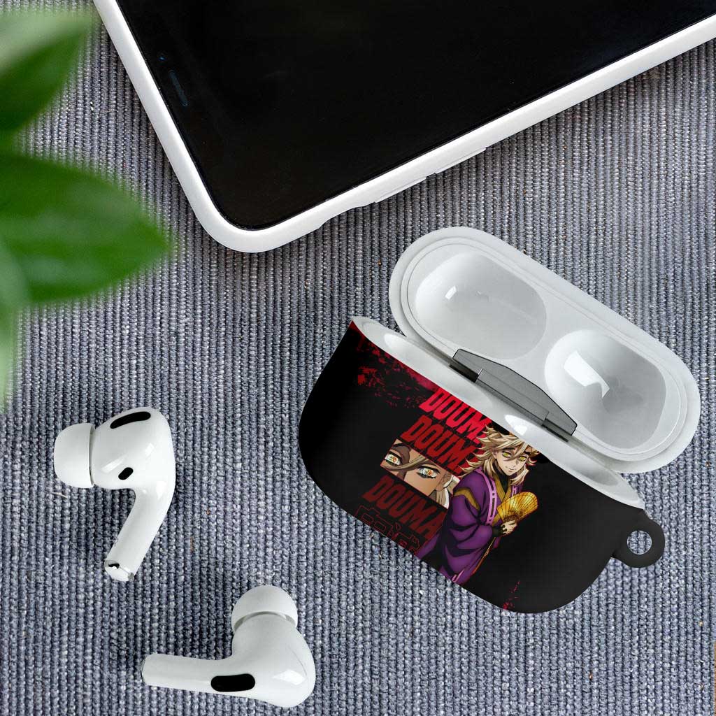 Douma Demon Slayer Red Grunge Design AirPods Case with Fan Pose and Piercing Eyes Detail - The Mazicc