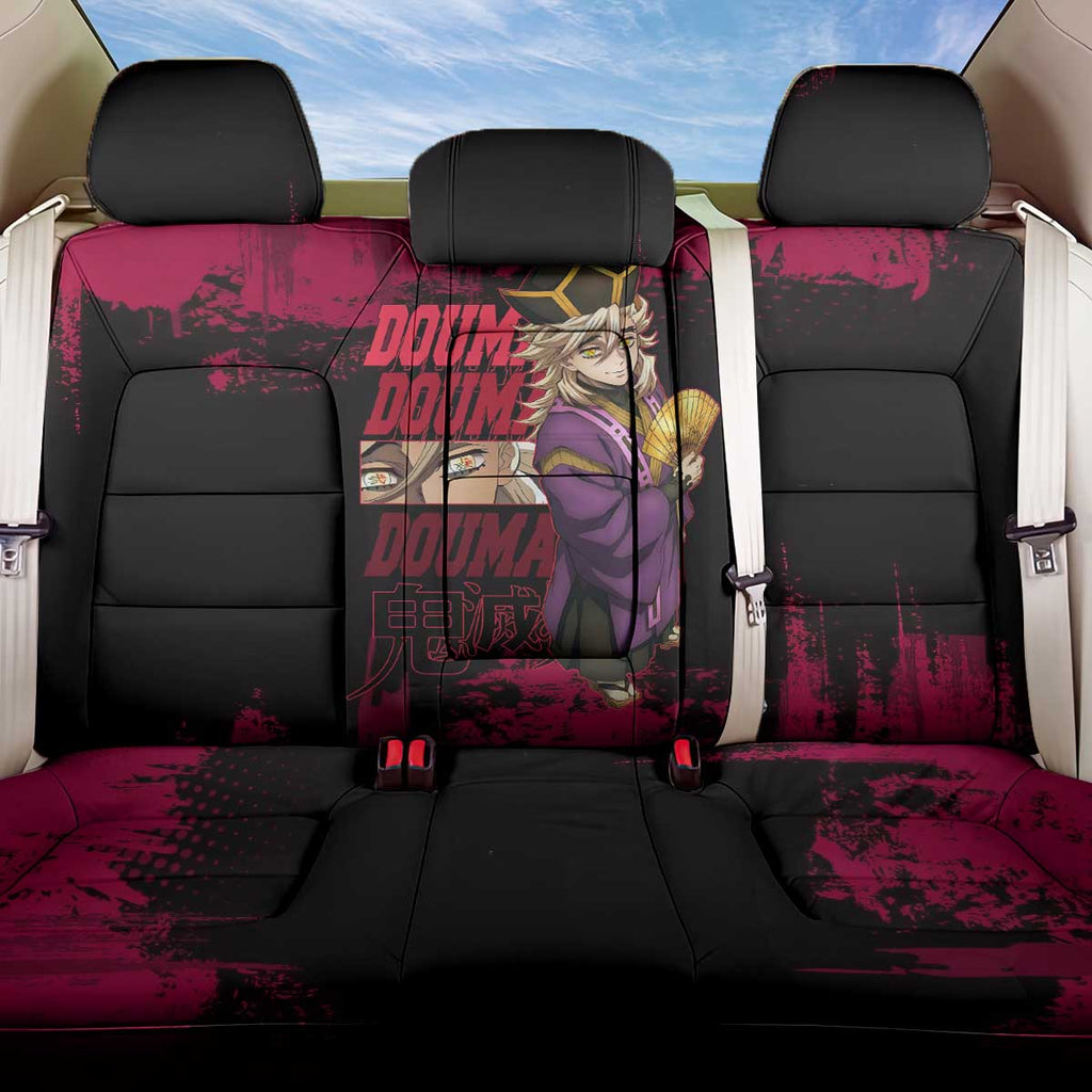 Douma Demon Slayer Red Grunge Design Back Car Seat Cover with Fan Pose and Piercing Eyes Detail - The Mazicc