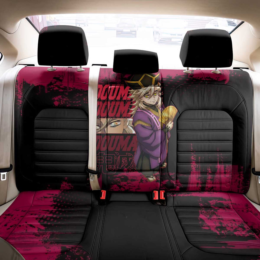 Douma Demon Slayer Red Grunge Design Back Car Seat Cover with Fan Pose and Piercing Eyes Detail - The Mazicc