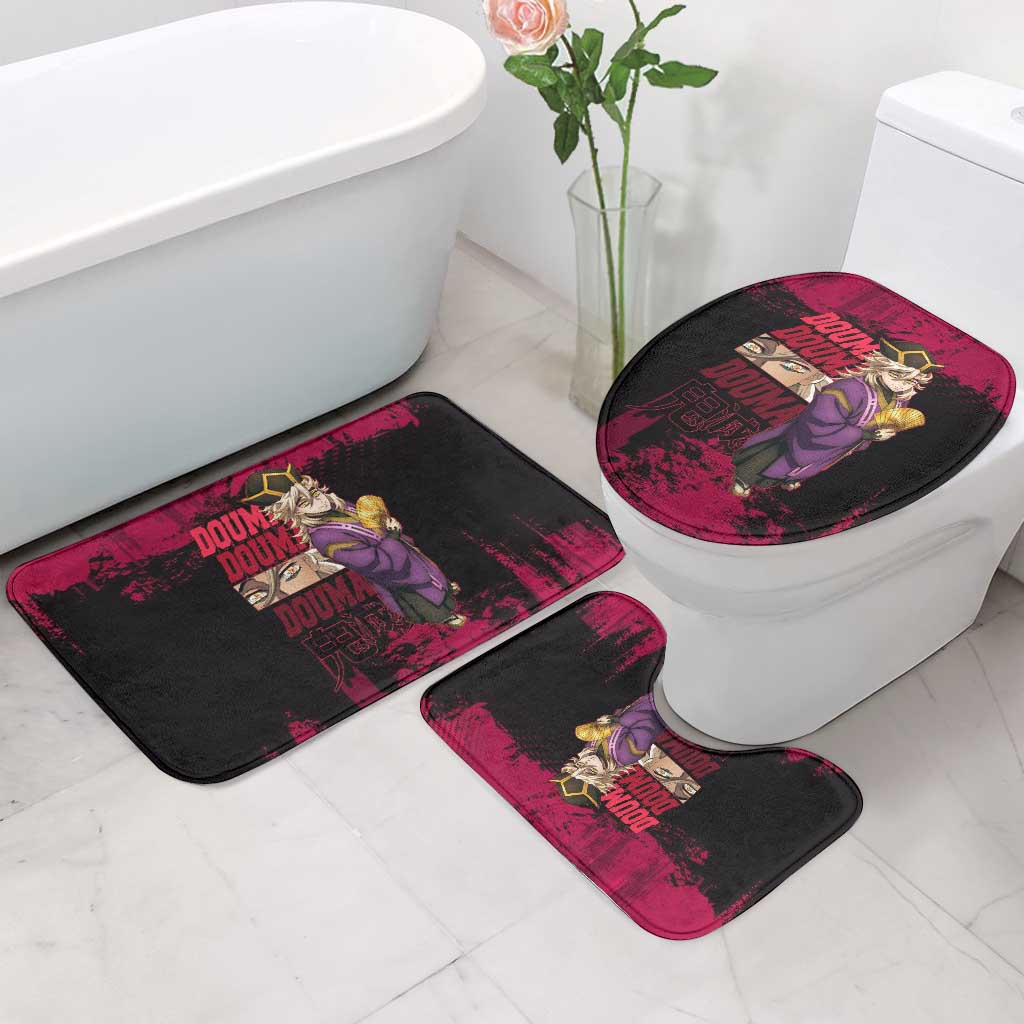 Douma Demon Slayer Red Grunge Design Bathroom Set with Fan Pose and Piercing Eyes Detail - The Mazicc