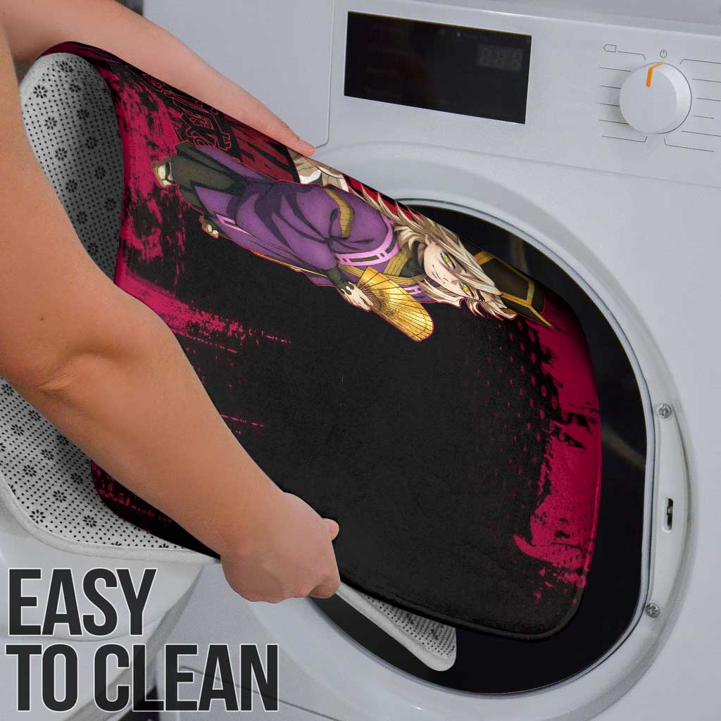 Douma Demon Slayer Red Grunge Design Bathroom Set with Fan Pose and Piercing Eyes Detail - The Mazicc