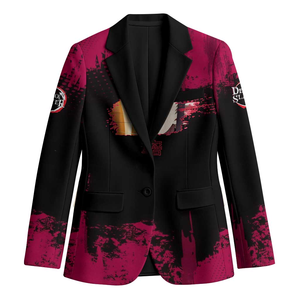 Douma Demon Slayer Red Grunge Design Blazer with Fan Pose and Piercing Eyes Detail - The Mazicc