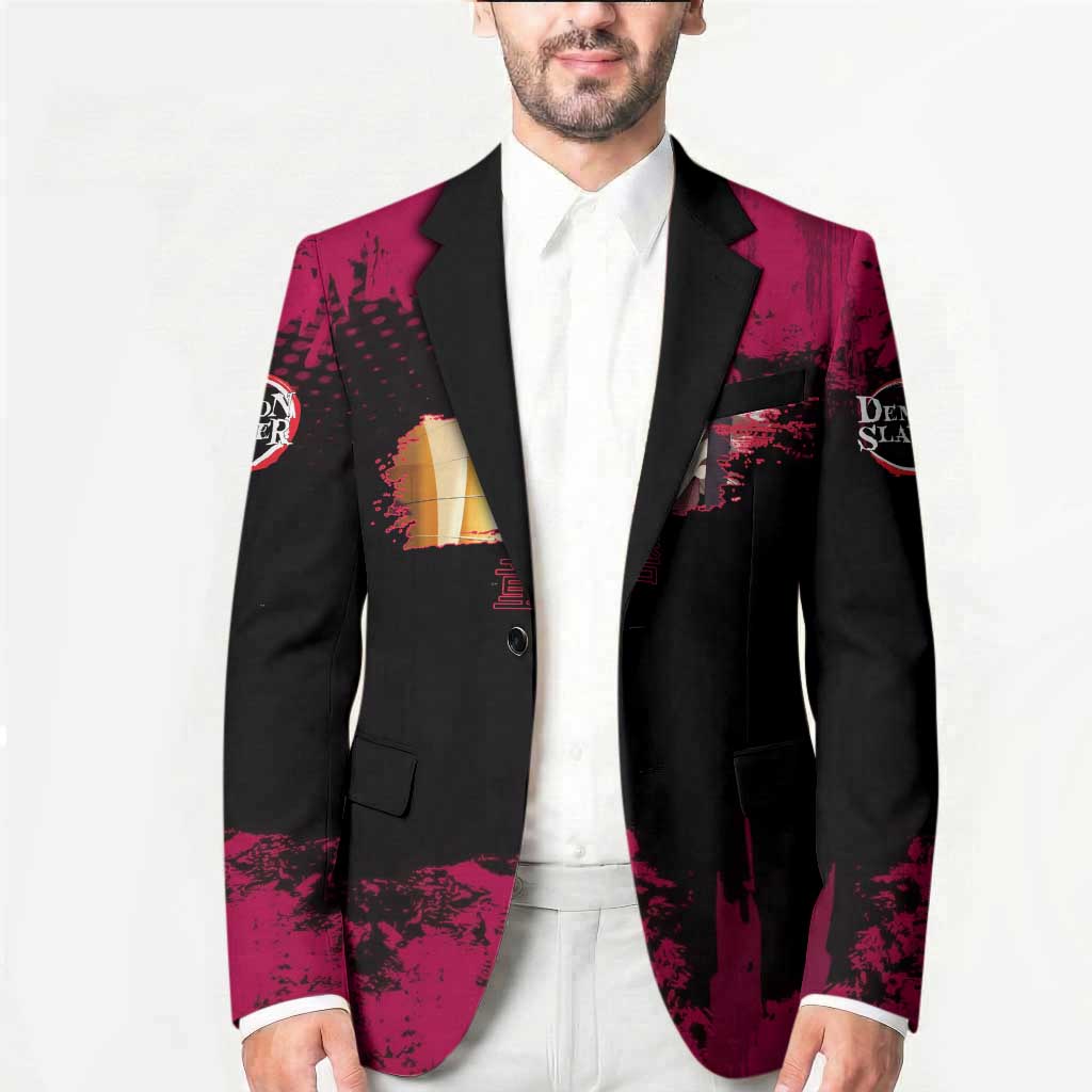 Douma Demon Slayer Red Grunge Design Blazer with Fan Pose and Piercing Eyes Detail - The Mazicc