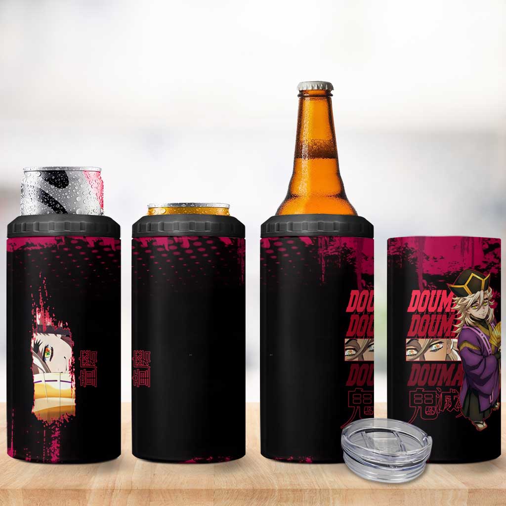 Douma Demon Slayer Red Grunge Design 4 in 1 Can Cooler Tumbler with Fan Pose and Piercing Eyes Detail - The Mazicc