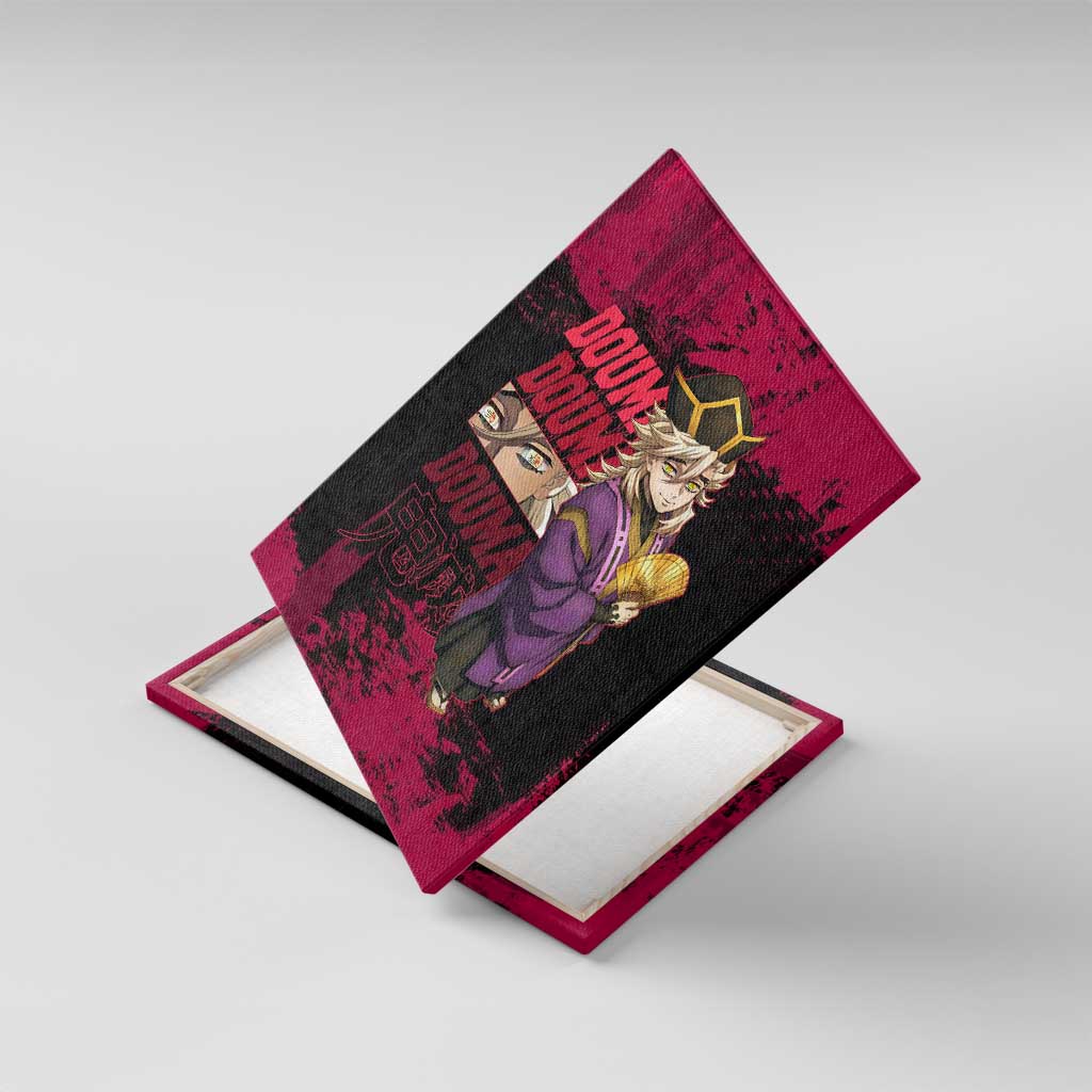 Douma Demon Slayer Red Grunge Design Canvas Wall Art with Fan Pose and Piercing Eyes Detail - The Mazicc