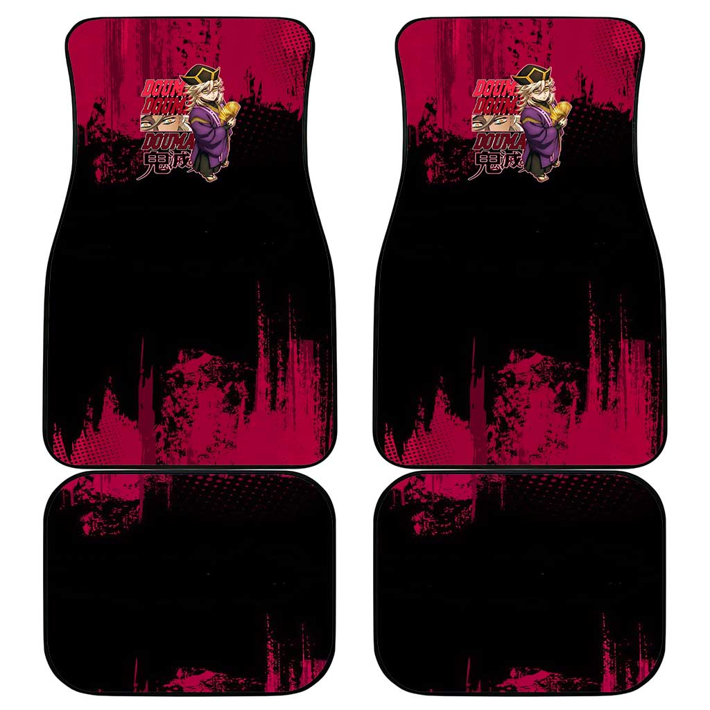 Douma Demon Slayer Red Grunge Design Car Mats with Fan Pose and Piercing Eyes Detail - The Mazicc