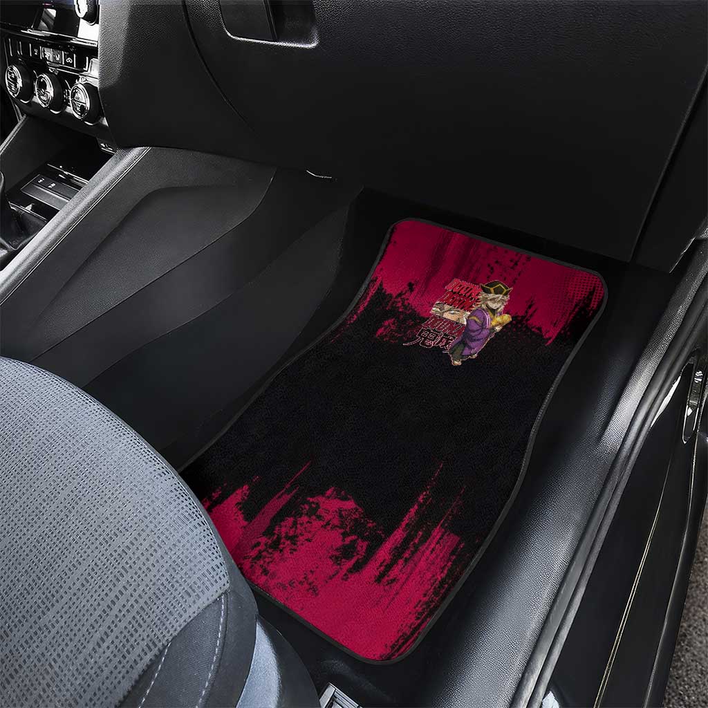 Douma Demon Slayer Red Grunge Design Car Mats with Fan Pose and Piercing Eyes Detail - The Mazicc