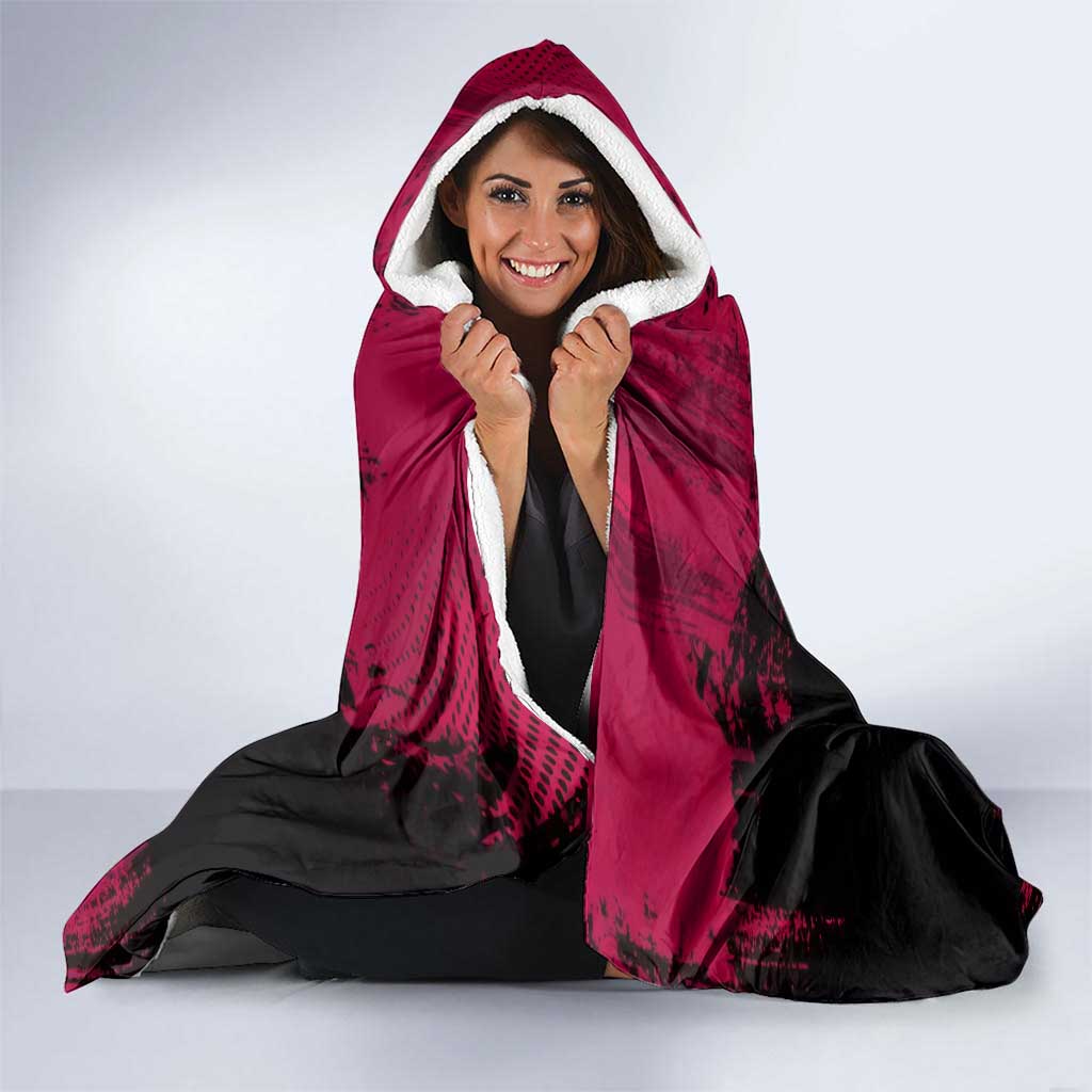 Douma Demon Slayer Red Grunge Design Hooded Blanket with Fan Pose and Piercing Eyes Detail - The Mazicc