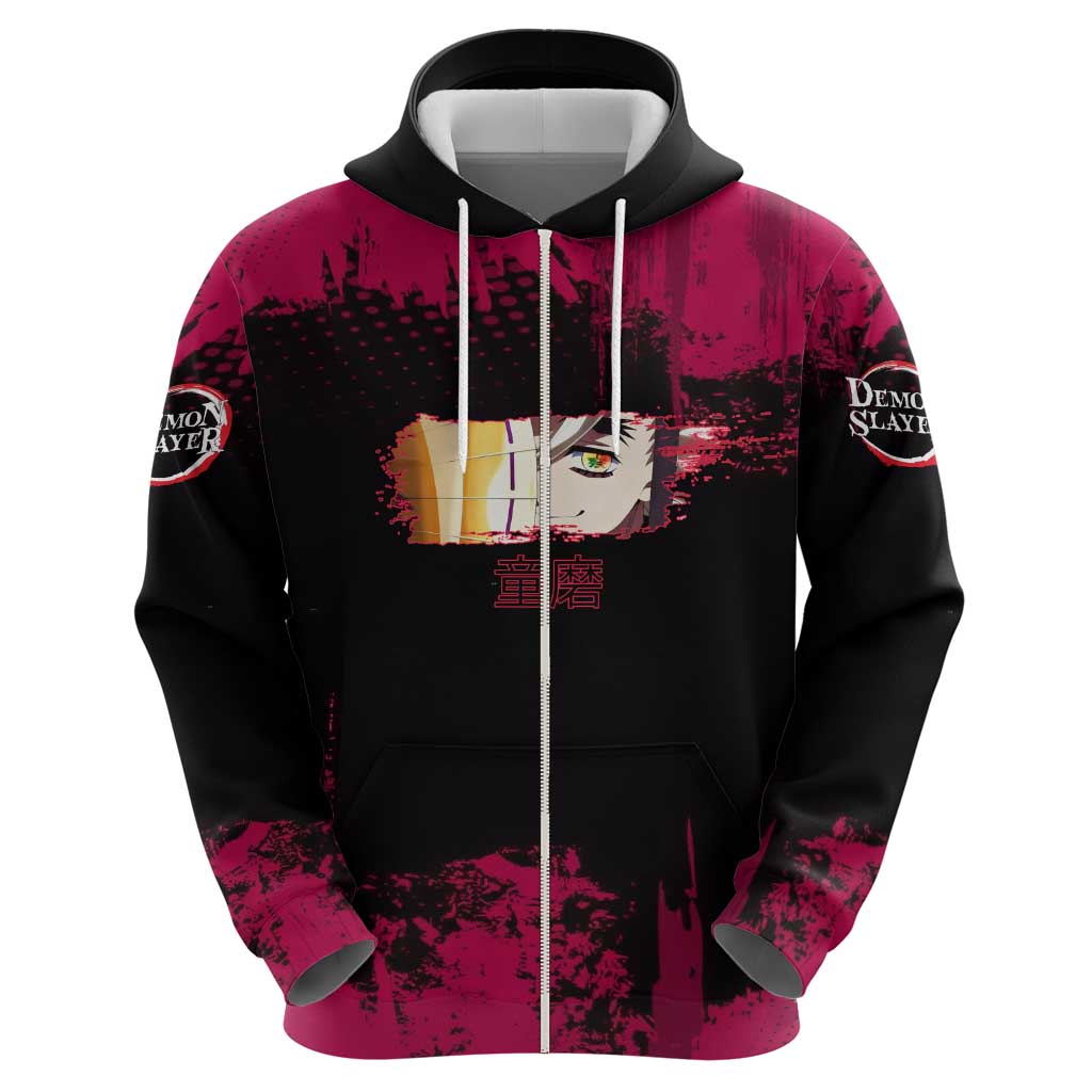Douma Demon Slayer Red Grunge Design Hoodie with Fan Pose and Piercing Eyes Detail - The Mazicc
