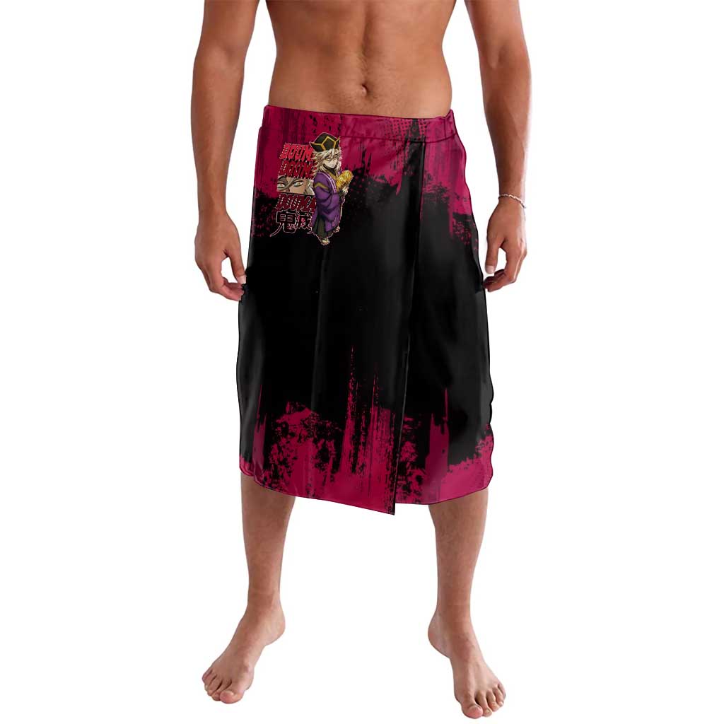 Douma Demon Slayer Red Grunge Design Lavalava with Fan Pose and Piercing Eyes Detail - The Mazicc