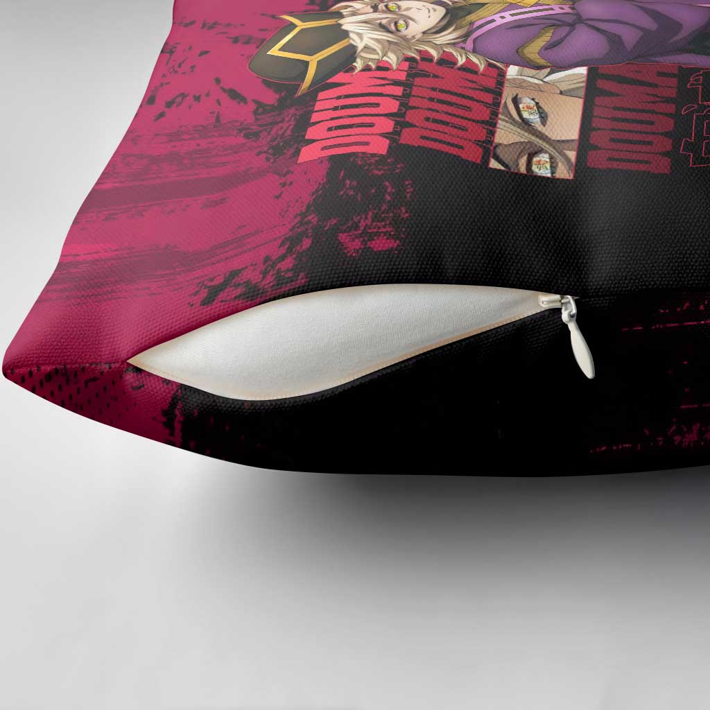 Douma Demon Slayer Red Grunge Design Pillow Cover with Fan Pose and Piercing Eyes Detail - The Mazicc