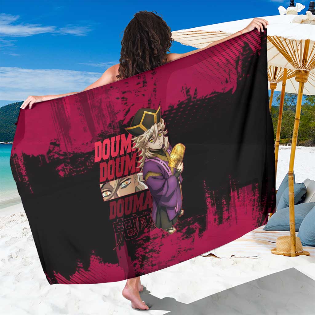 Douma Demon Slayer Red Grunge Design Sarong with Fan Pose and Piercing Eyes Detail - The Mazicc