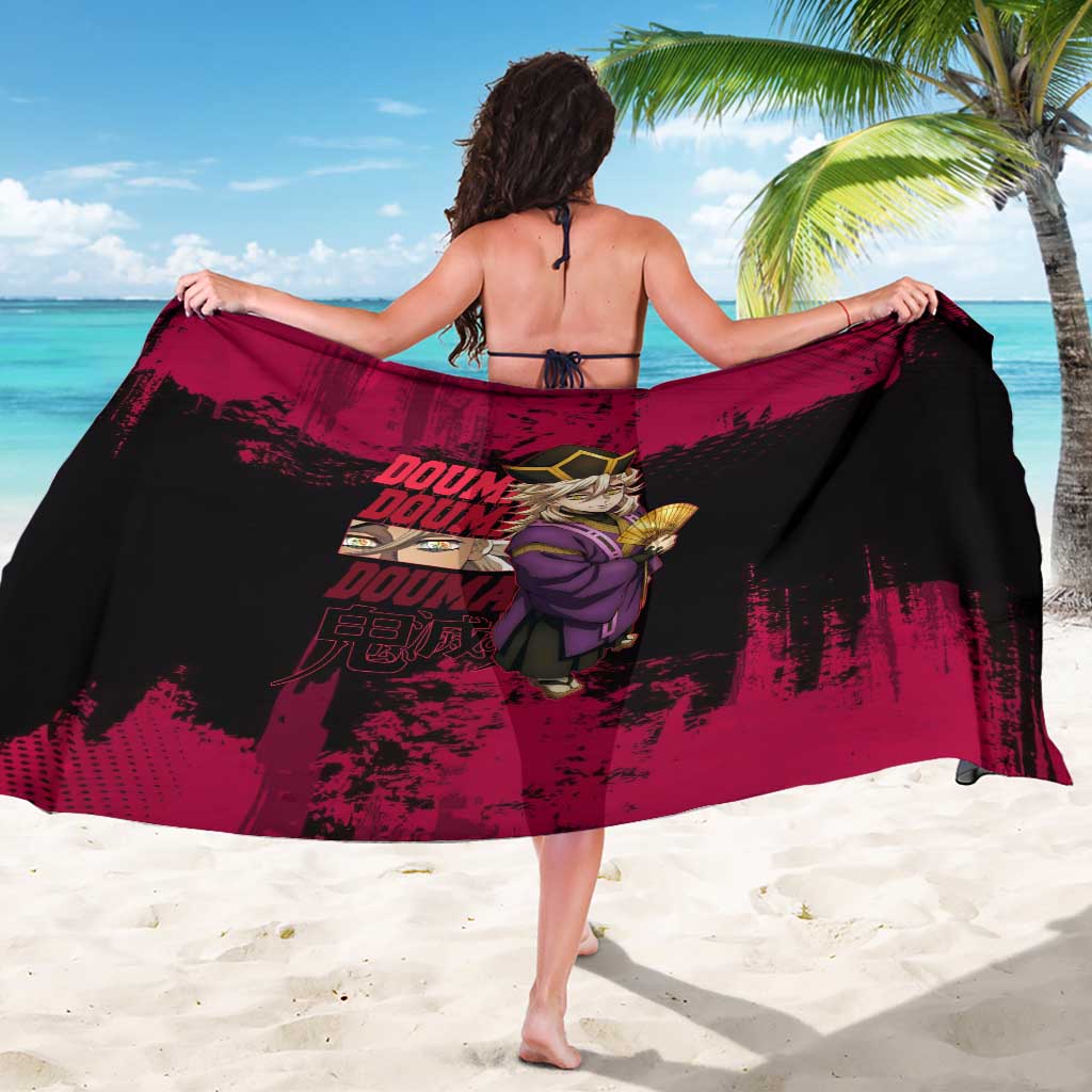 Douma Demon Slayer Red Grunge Design Sarong with Fan Pose and Piercing Eyes Detail - The Mazicc